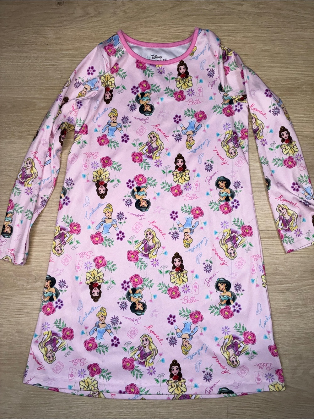 Disney Princess Pink Long-Sleeve Nightgown Jasmine Belle Rapunzel Cinderella